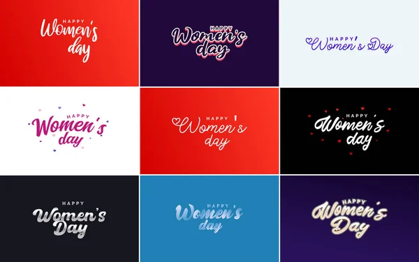 Happy Women Day Greeting Card Template Hand Lettering Text Design — Vector de stock