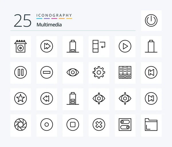 Multimedia Line Icon Pack Including Pause Multimedia Column Empty Play — Wektor stockowy