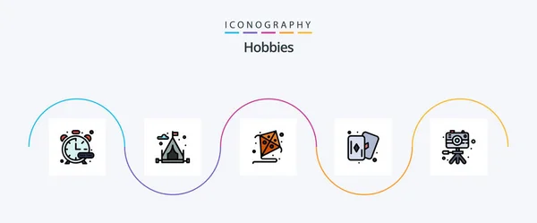 Hobbies Line Filled Flat Icon Pack Including Hobbies Fly Image — Image vectorielle