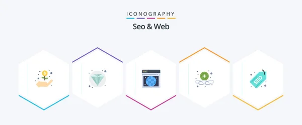 Seo Web Flat Icon Pack Including Seo Webpage Label Web — Vettoriale Stock
