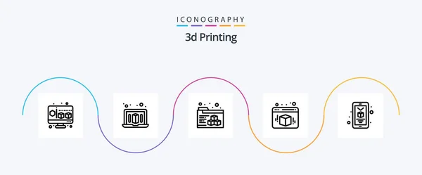 Printing Line Icon Pack Including Printing Folder Mobile Web — Vettoriale Stock