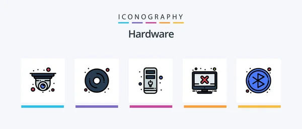 Hardware Line Filled Icon Pack Including Security Hosting Hardware Switch — Stock Vector