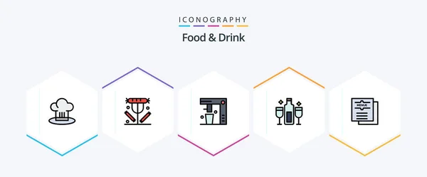 Food Drink Filledline Ikoncsomag Ünnepléssel Alkohol Étel Konyha Gyorsétterem — Stock Vector