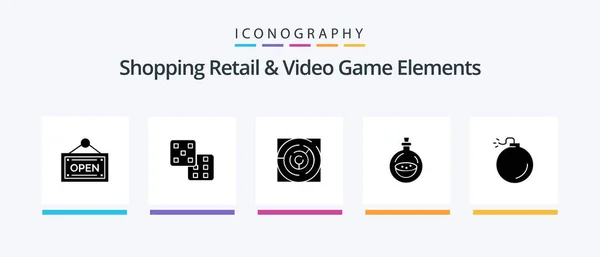 Shoping Retail Video Game Elements Glyph Icon Pack Including Explosion — 图库矢量图片