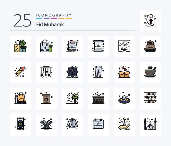 Eid Mubarak Line Gevuld Pictogram Verpakking Inclusief Belettering Goed Pakket — Stockvector