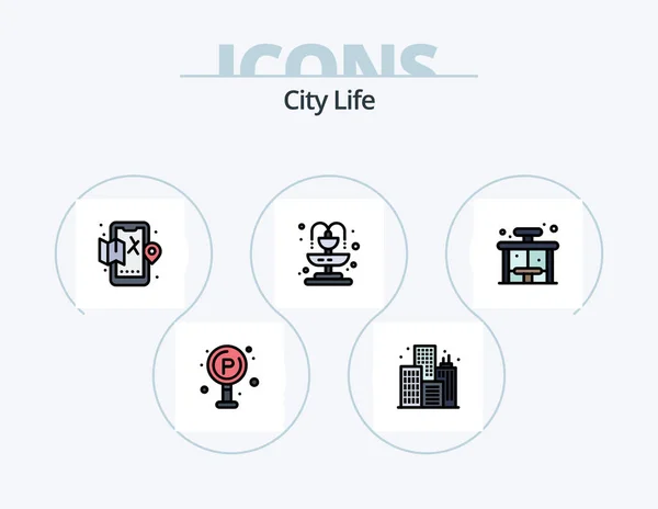 City Life Line Wypełnione Ikoną Pack Projekt Ikony Tak Życie — Wektor stockowy