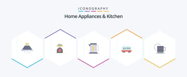 Home Appliances Kitchen Flat Icon Pack Including Tea Time Weight — Stock vektor