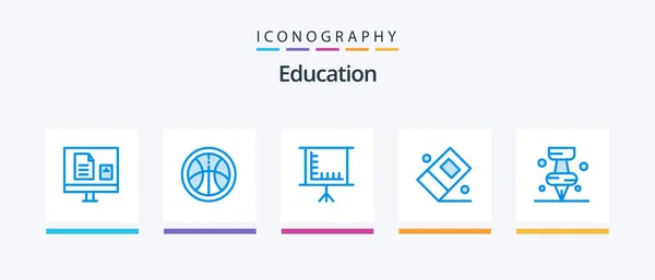 Education Blue Icon Pack Eğitim Dahil Sabit Dur Silgi Yaratıcı — Stok Vektör