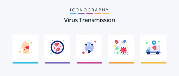 Virus Transmission Flat Icon Pack Including Emergency Vaccine Epidemic Dropper — Stock vektor