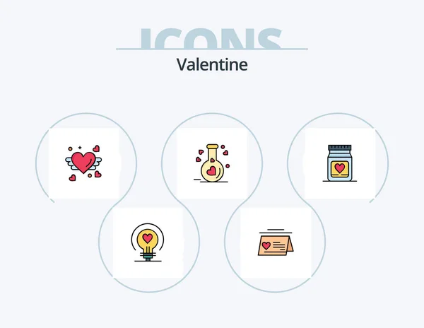 Valentine Line Plný Icon Pack Icon Design Lásko Lásko Léky — Stockový vektor