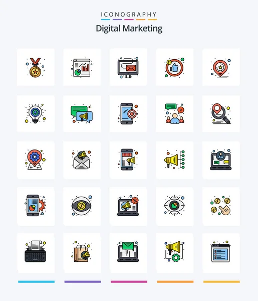 Creative Digital Marketing Line Paquet Icônes Tel Que Ampoule Marketing — Image vectorielle