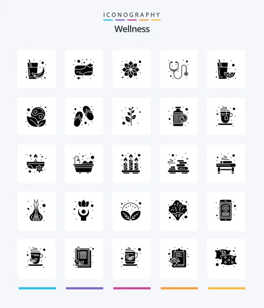Creative Wellness Glyph Solid Μαύρο Εικονίδιο Πακέτο Όπως Φρούτα Φάρμακα — Διανυσματικό Αρχείο