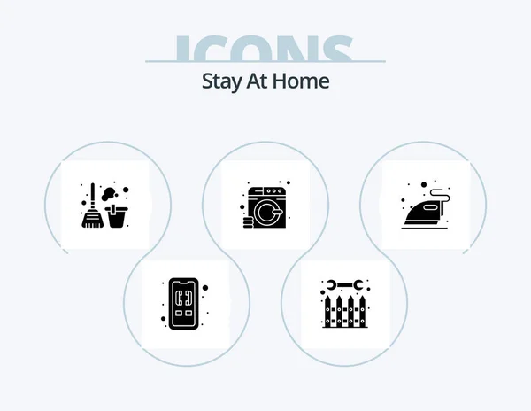 Stay Home Glyph Icon Pack Icon Design Umýt Prádlo Nářadí — Stockový vektor