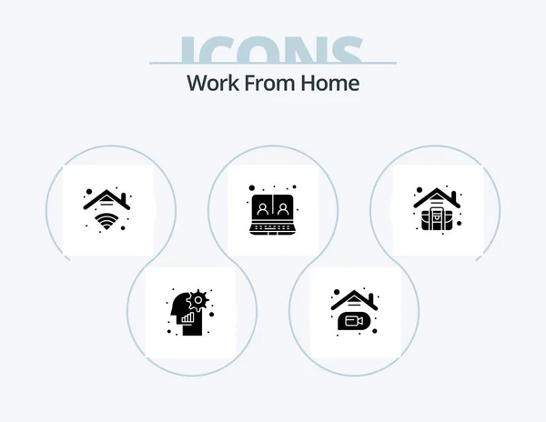 Trabalho Casa Glyph Icon Pack Icon Design Online Comunicação Internet — Vetor de Stock
