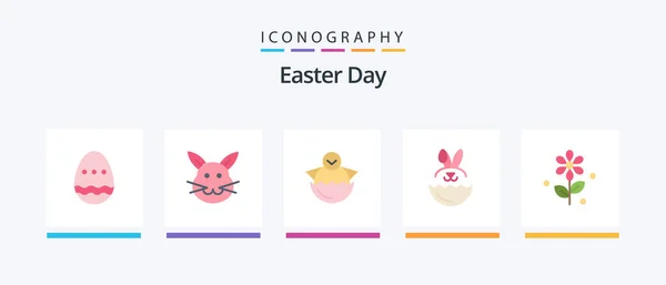 Easter Flat Icon Pack Including Easter Easter Egg Robbit Happy — Stockový vektor