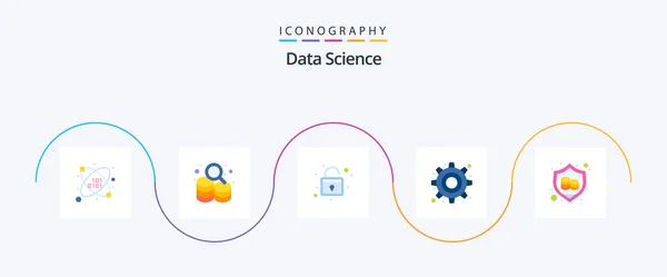 Data Science Flat Icon Pack Including Protection Streamline Shield Setting — Vettoriale Stock