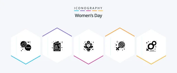 Women Day Glyph Icon Pack Including Sign Международные Пригласи День — стоковый вектор