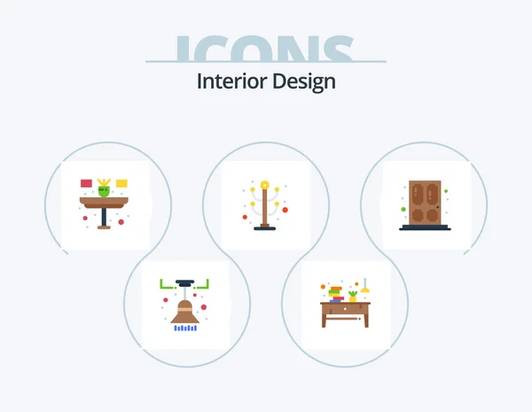 Innenarchitektur Flaches Icon Pack Icon Design Tür Auf Innenraum Papier — Stockvektor