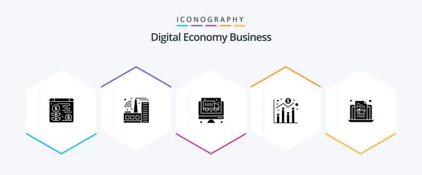 Digital Economy Business Glyph Icon Pack Including Economy Economy Box — Wektor stockowy
