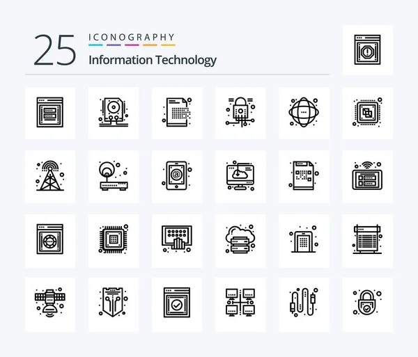 Information Technology Line Icon Pack Including Security Lock Storage Cyber — Stock vektor