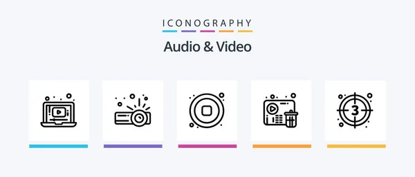 Audio Video Line Icon Pack Including Mix Recorder Audio Music — Stock Vector