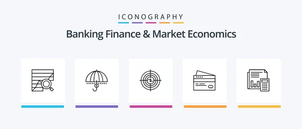 Banking Finance Market Economics Line Icon Pack Einschließlich Global Geschäft — Stockvektor