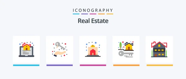 Real Estate Flat Icon Pack Including Real Estate Keys Wealth — Vetor de Stock