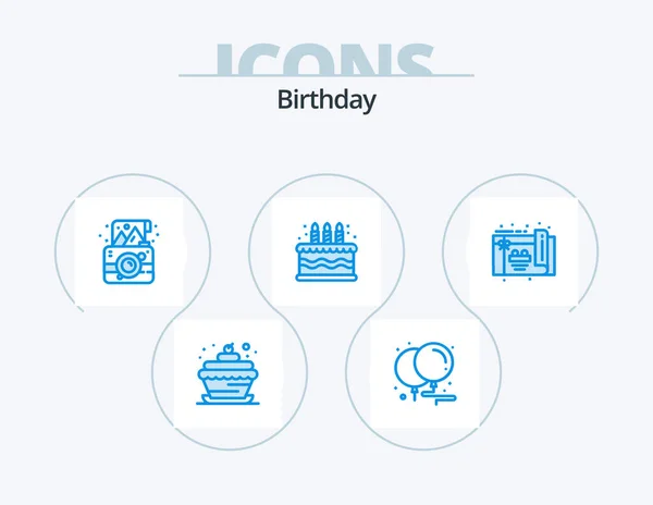 Birthday Blue Icon Pack Icon Design Party Candle Birthday Cake — Archivo Imágenes Vectoriales