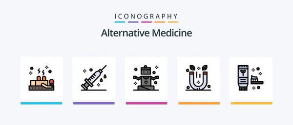 Linha Medicina Alternativa Preenchida Icon Pack Incluindo Hospital Bem Estar — Vetor de Stock