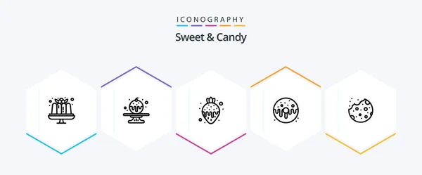 Sweet Candy Line Icon Pack Including Cookie Sweet Food Food — Stockvektor