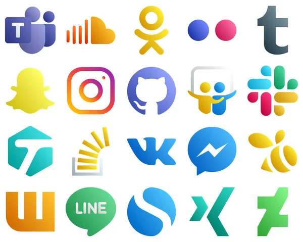 Iconos Gradiente Las Principales Plataformas Medios Sociales Como Desbordamiento Existencias — Vector de stock