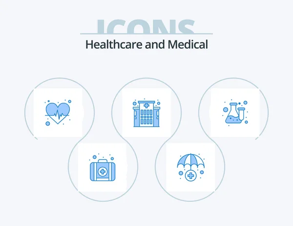 Medical Blue Icon Pack Icon Design Тест Лаборатория Пульс Фляжка — стоковый вектор
