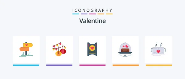 Valentine Flat Icon Pack Incluyendo Amor Amor Decoración Día Valentín — Vector de stock