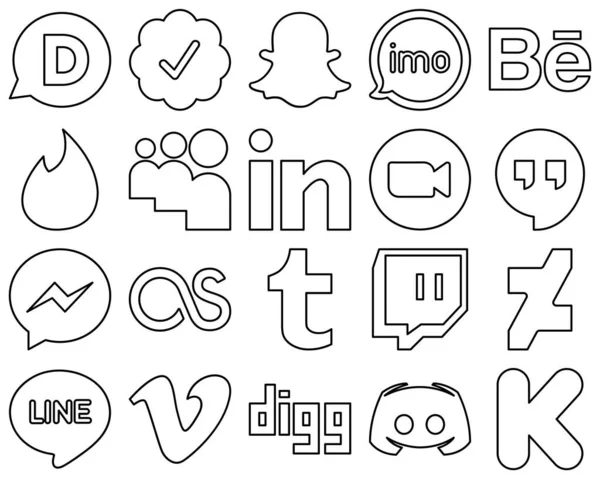 Unique Customizable Black Outline Social Media Icons Messenger Tinder Meeting — Stock Vector