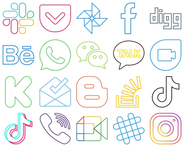 Simple Minimalist Colourful Outline Social Media Icons Blog Inbox Whatsapp — Stock Vector