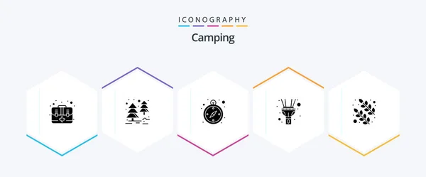 Camping Glyph Icon Pack Including Nature Logistics Leaves Torch — 图库矢量图片