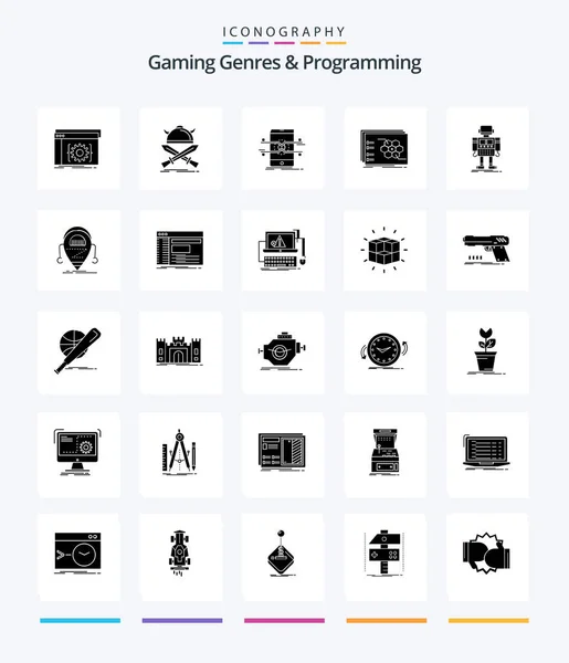 Creative Gaming Genres Programming Glyph Solid Black Icon Pack Strategy — Stock Vector