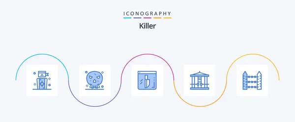 Killer Blue Icon Pack Including Protection Murder Evidence Killer Decapitate — Archivo Imágenes Vectoriales