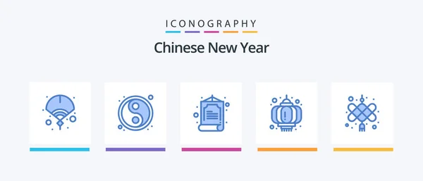 Китайский Новый Год Blue Icon Pack Including Cny Празднование Инь — стоковый вектор