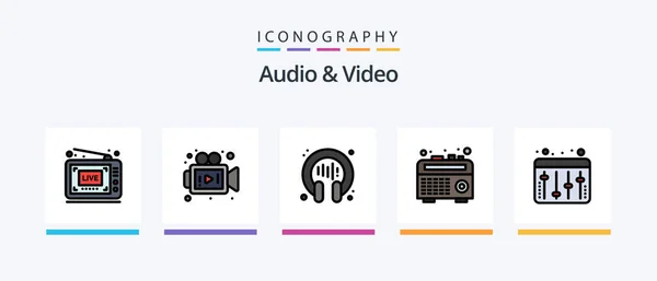 Audio Video Line Filled Icon Pack Including Video Film Play — Archivo Imágenes Vectoriales