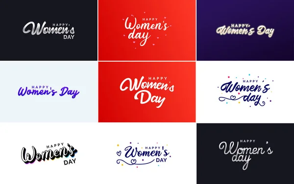 Pink Happy Women Day Typographical Design Elements Set Greeting Cards — Wektor stockowy