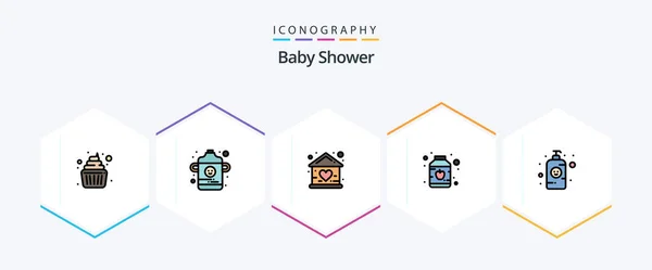 Baby Shower Filledline Icon Pack Including Lotion Baby Lotion Building — Διανυσματικό Αρχείο