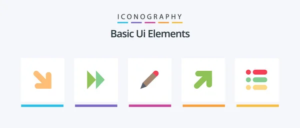 Basic Elements Flat Icon Pack Inclusief Schrijven Opdracht Studeren Lijst — Stockvector
