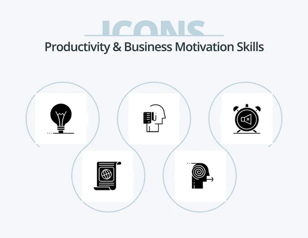 Productividad Motivación Empresarial Habilidades Glyph Icon Pack Icon Design Horario — Vector de stock