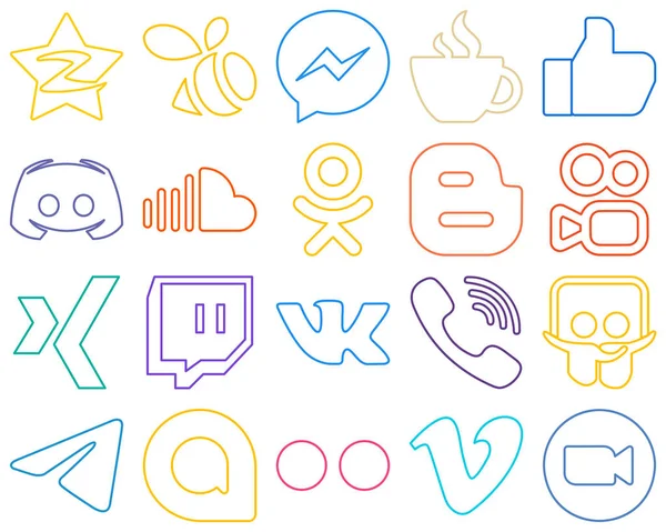 Vibrant Colourful Outline Social Media Icons Sound Streaming Text Discord — Wektor stockowy