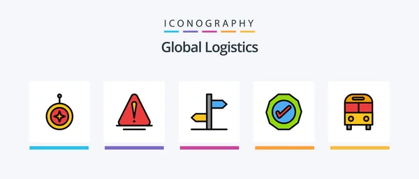 Global Logistics Line Filled Icon Pack Including Tick Shipping Logistic — Stock Vector