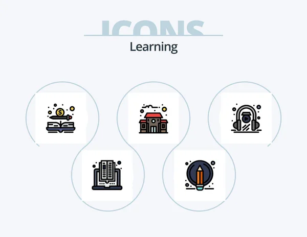 Learning Line Filled Icon Pack Icon Design Online Book Certification — Stock Vector