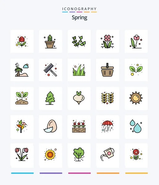 Creative Spring Line Filled Icon Pack Palm Rose Leaf Nature — 图库矢量图片