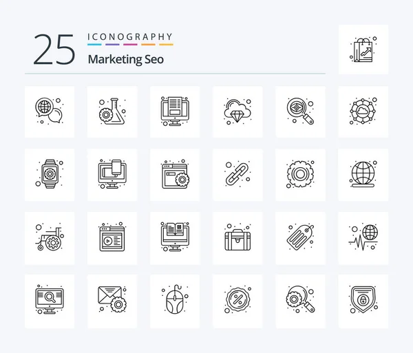 Paquete Iconos Marketing Seo Line Incluyendo Ojo Calidad Artículo Red — Archivo Imágenes Vectoriales