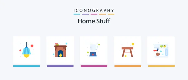 Home Stuff Flat Icon Pack Including Kitchen Stool Blender Household — Διανυσματικό Αρχείο